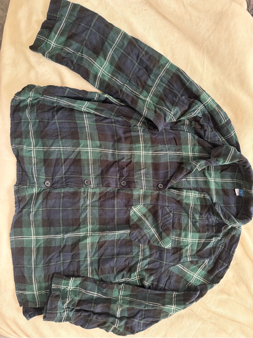 Old Navy Green & Navy Plaid Button-Up Shirt Jacket